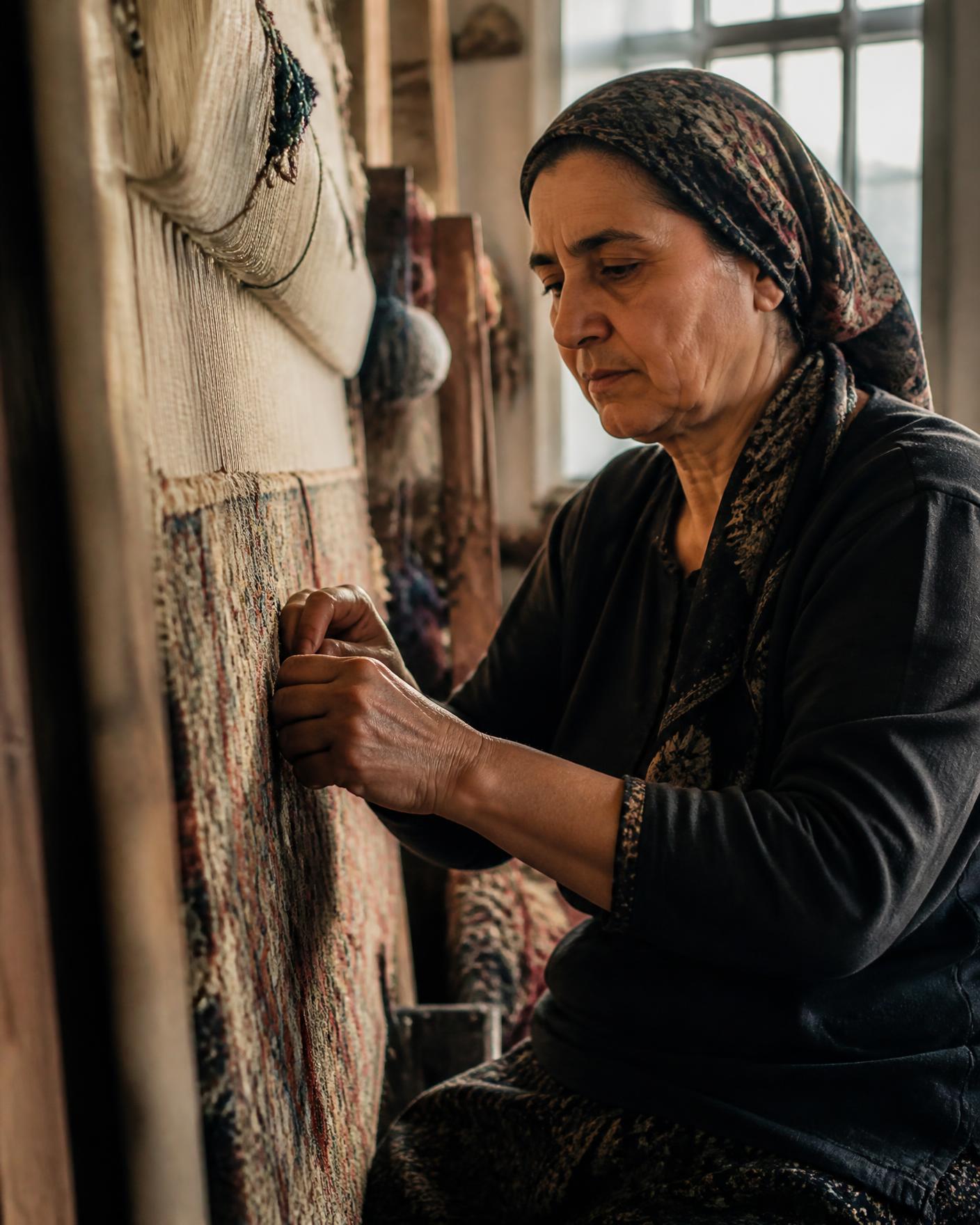 Time — a stage in the making of a Persian rug